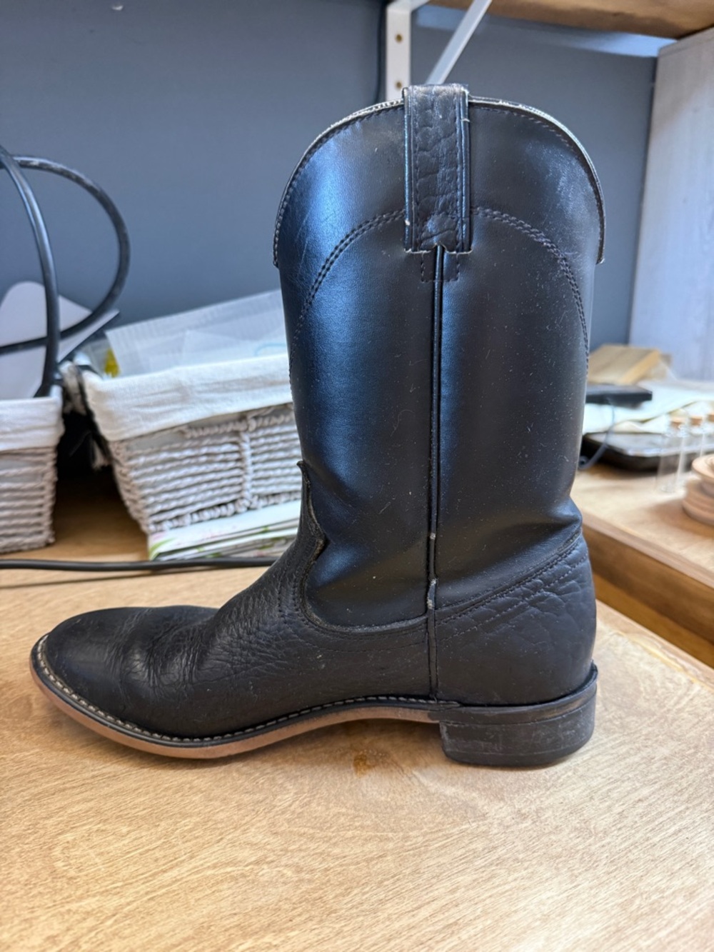 Durango DB800 Black Leather Western Boots Men’s 8.5 D Cowboy Pull-On - Picture 6 of 8